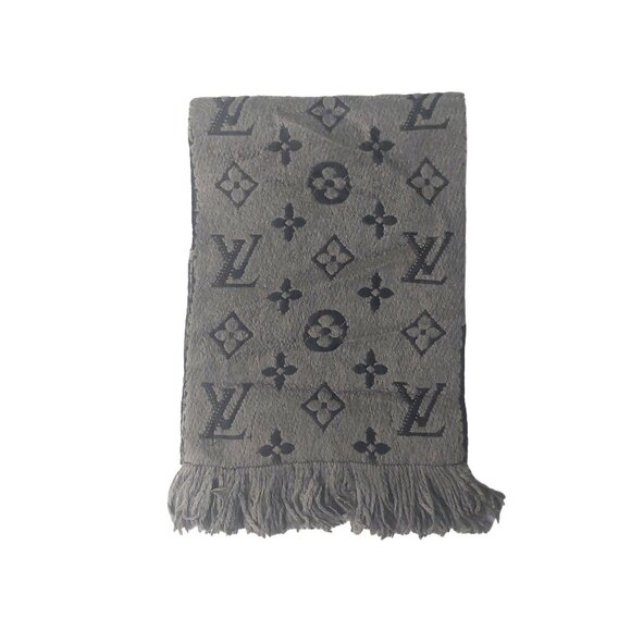 Vintage Louis Vuitton LV Gray & Black Logomania Monogram Scarf Pre-Owned - Picture 5 of 8